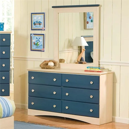 Dresser with 6 Drawers and Panel Mirror Combination